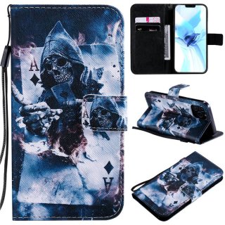 iPhone 12 Pro Embossed Skull Magician Wallet Magnetic Stand Case