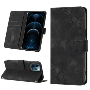 Skin-friendly iPhone 12 Pro Max Wallet Stand Case with Wrist Strap Black