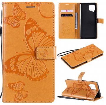 Samsung Galaxy A42 5G Embossed Butterfly Wallet Magnetic Stand Case Yellow