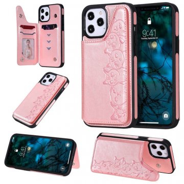 iPhone 12 Pro Max Luxury Cute Cats Magnetic Card Slots Stand Case Rose Gold