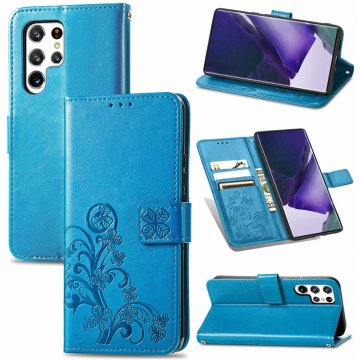 Four Leaf Clover Wallet Magnetic Case Blue For Samsung