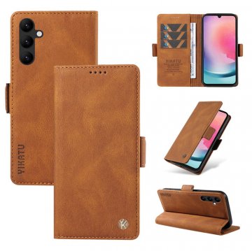 YIKATU Samsung Galaxy A24 4G Skin-touch Wallet Kickstand Case Brown