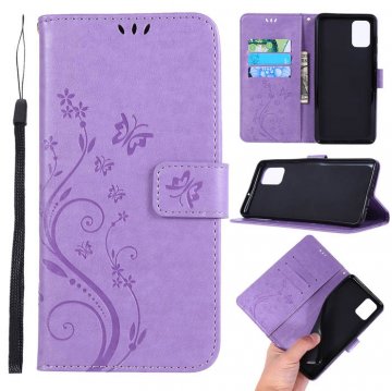 Samsung Galaxy A71 Butterfly Pattern Wallet Magnetic Stand Case Lavender
