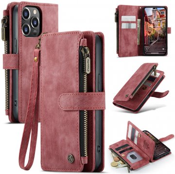 CaseMe iPhone 14 Pro Wallet Case with Wrist Strap Red