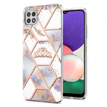 Samsung Galaxy A22 5G Flower Pattern Marble Electroplating TPU Case Crown