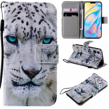 iPhone 12 Embossed White Leopard Wallet Magnetic Stand Case