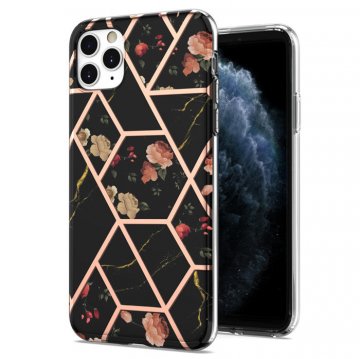 iPhone 11 Pro Max Flower Pattern Marble Electroplating TPU Case Black