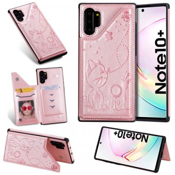 Samsung Galaxy Note 10 Plus Bee and Cat Card Slots Stand Cover Rose Gold