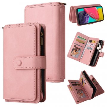 Samsung Galaxy M53 Wallet 15 Card Slots Case with Wrist Strap Pink