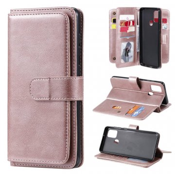 Samsung Galaxy A21S Multi-function 10 Card Slots Wallet Case Rose Gold