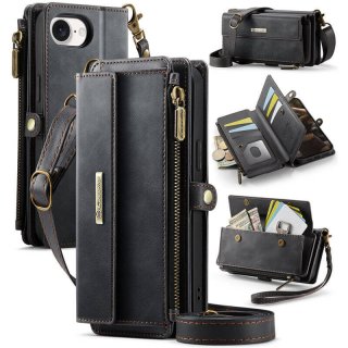 CaseMe iPhone 16e Crossbody Wallet Case with RFID Blocking & Wireless Charging Black