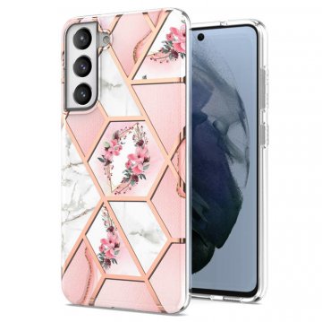 Samsung Galaxy S21 FE Flower Pattern Marble Electroplating TPU Case Pink
