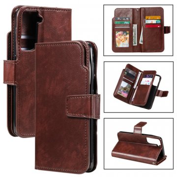 Samsung Galaxy S21 Wallet 9 Card Slots Magnetic Case Brown