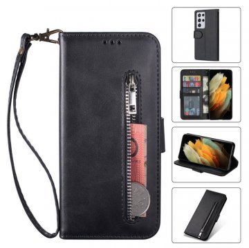 Samsung Galaxy S21/S21 Plus/S21 Ultra Zipper Pocket Wallet Magnetic Case Black