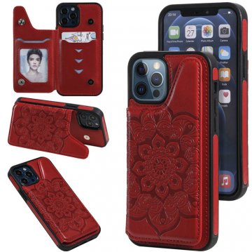 iPhone 12/12 Pro Embossed Wallet Magnetic Stand Case Red