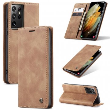 CaseMe Samsung Galaxy S21 Ultra Wallet Kickstand Magnetic Case Brown