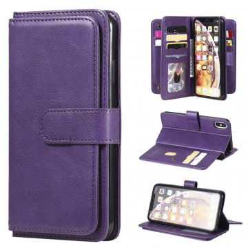 iPhone XS Max Multi-function 10 Card Slots Wallet Leather Case Violet