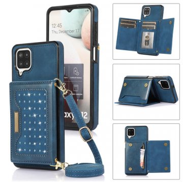 Bling Crossbody Wallet Samsung Galaxy A12 5G Case with Strap Blue