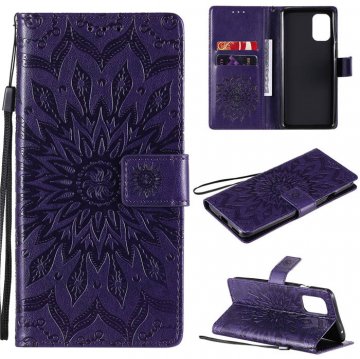 OnePlus 8T Embossed Sunflower Wallet Magnetic Stand Case Purple
