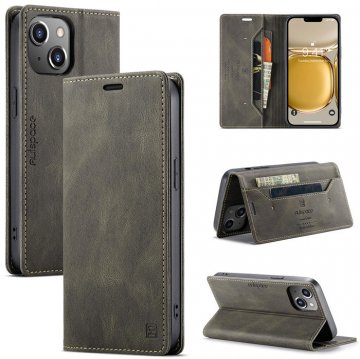 Autspace iPhone 14 Plus RFID Blocking Wallet Magnetic Case Coffee