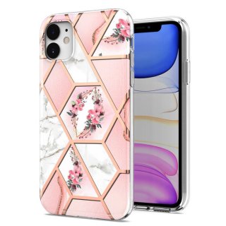 iPhone 11 Flower Pattern Marble Electroplating TPU Case Pink