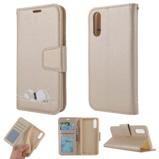 Huawei P20 Cat Pattern Wallet Magnetic Stand Case Gold