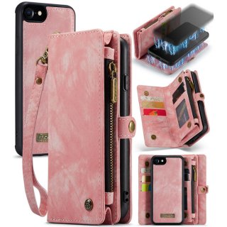 CaseMe iPhone SE 2020/SE 2022 Wallet Case with Wrist Strap Pink
