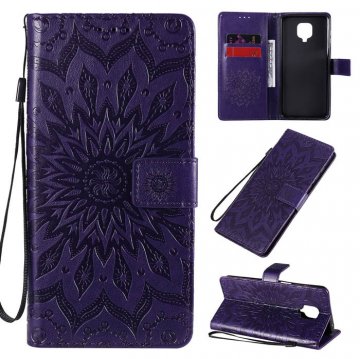Xiaomi Redmi Note 9 Pro/Note 9S Embossed Sunflower Wallet Stand Case Purple