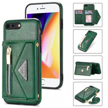 Crossbody Zipper Wallet iPhone 7 Plus/8 Plus Case With Strap Green