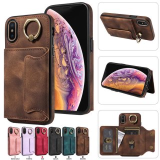 For iPhone X/XS Card Holder Ring Kickstand Case Coffee