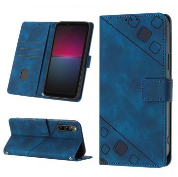Skin-friendly Sony Xperia 10 IV Wallet Stand Case with Wrist Strap Blue