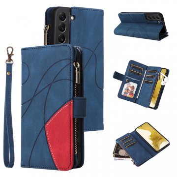 Samsung Galaxy S22 Plus Zipper Wallet Magnetic Stand Case Blue