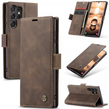 CaseMe Samsung Galaxy S23 Ultra Wallet Retro Leather Case Coffee