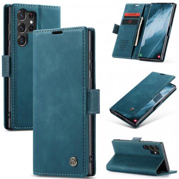 CaseMe Samsung Galaxy S23 Ultra Wallet Retro Leather Case Blue