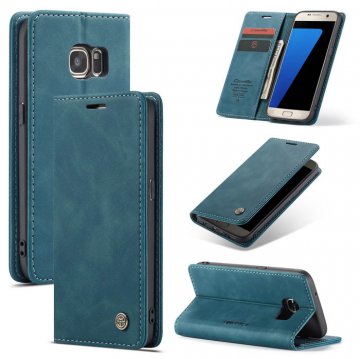 CaseMe Samsung Galaxy S7 Wallet Stand Magnetic Flip Case Blue