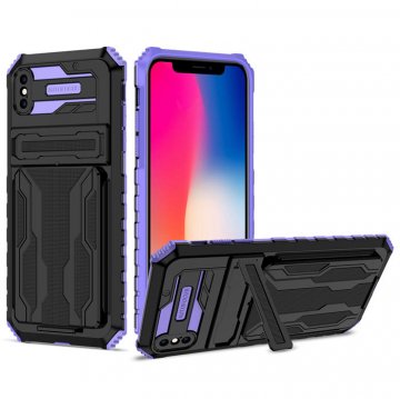 iPhone XS Max Card Slot Kickstand Shockproof Case Purple