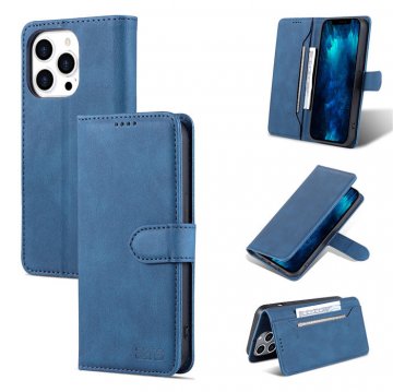 AZNS iPhone 13 Pro Max Vintage Wallet Magnetic Kickstand Case Blue
