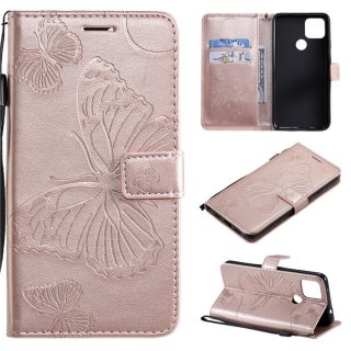 Google Pixel 4A 5G Embossed Butterfly Wallet Magnetic Stand Case Rose Gold