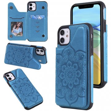 iPhone 11 Embossed Wallet Magnetic Stand Case Blue