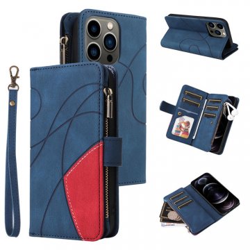 iPhone 12/12 Pro Zipper Wallet Magnetic Stand Case Blue