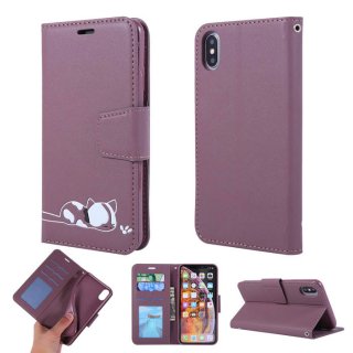 iPhone XS Max Cat Pattern Wallet Magnetic Stand Case Brown