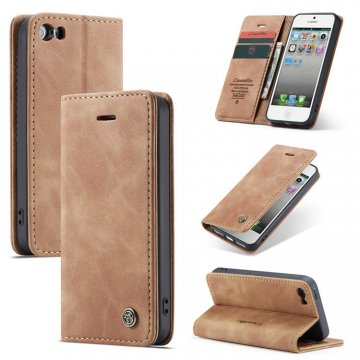 CaseMe iPhone SE/5S Retro Wallet Stand Magnetic Case Brown