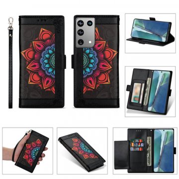 Samsung Galaxy S21/S21 Plus/S21 Ultra Flower Patterned Wallet Stand Case Black