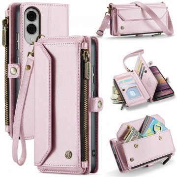 CaseMe Samsung Galaxy S25 Edge Wallet RFID Blocking Crossbody Phone Case Pink