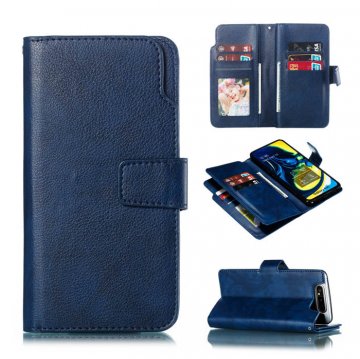 Samsung Galaxy A80 Wallet 9 Card Slots Stand Case Blue