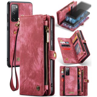 CaseMe Samsung Galaxy S20 Zipper Wallet Case with Wrist Strap Red