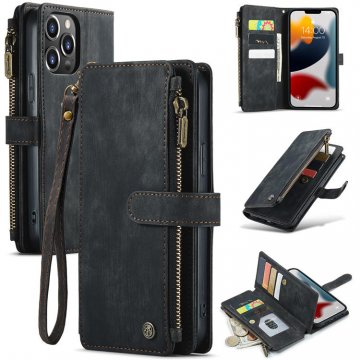 CaseMe iPhone 13 Pro Max Wallet Kickstand Retro Case Black