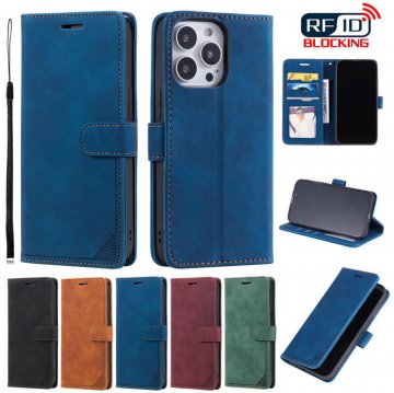 iPhone 13 Pro Wallet RFID Blocking Kickstand Case Blue