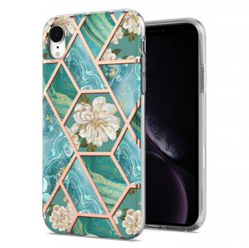 iPhone XR Flower Pattern Marble Electroplating TPU Case Blue