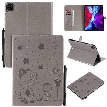 iPad Pro 11 inch 2020 Embossed Cat Wallet Stand Leather Case Gray
